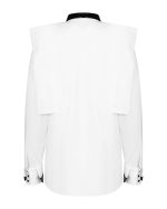 FW-073W | WHITE SHIRT WITH GEOMETRIC SHOULDERS AND CROC-EMBOSSED LEATHER - Image 5