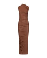 FW-079 | STRETCH TULLE MAXI DRESS WITH DRAPING AND HIGH NECK - Image 2