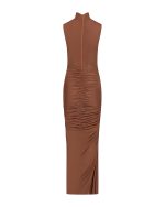 FW-079 | STRETCH TULLE MAXI DRESS WITH DRAPING AND HIGH NECK - Image 3